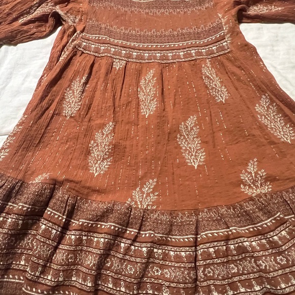 Daughters of India Mishka Mini Dress Chai Size Medium Boho Puff Sleeve Cotton - Picture 13 of 13